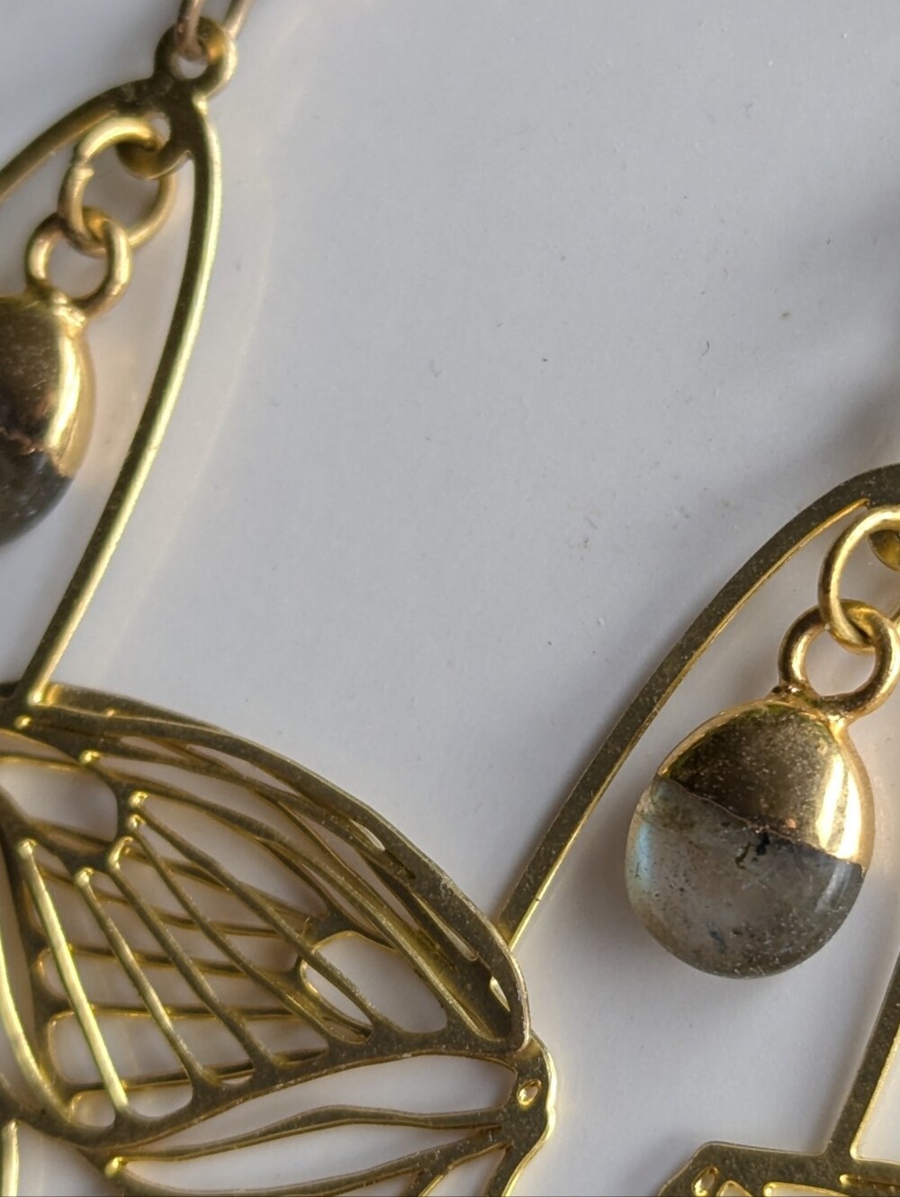 NWT Maiden Perras Gold Luna Moth Labradorite Drop Earrings Whimsigoth Fairycore - Picture 9 of 9